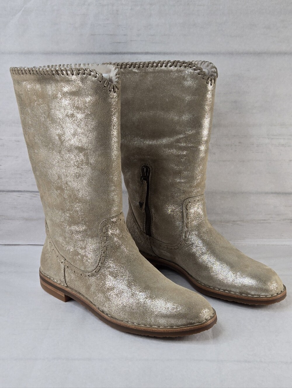 Trask Audra Boots Metallic Leather Suede Genuine Wool Lined Women's Size 8